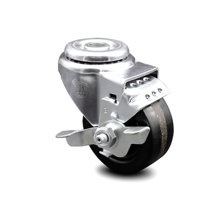 SERVICE CASTER 3.5 Inch Phenolic Wheel Swivel Bolt Hole Caster with Brake SCC-BH20S3514-PHR-TLB